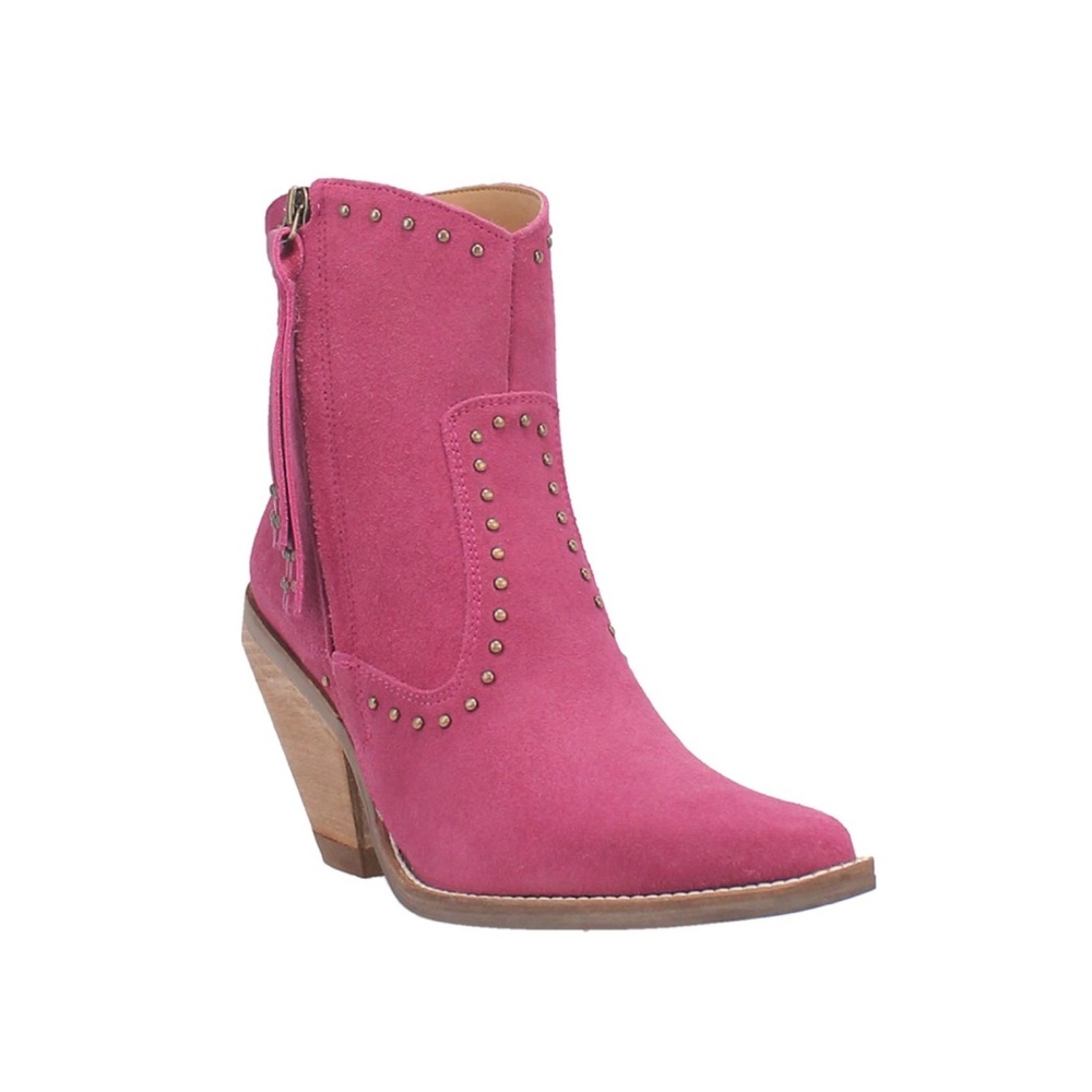 dingo Pink Suede Studded Heeled Ankle Boots